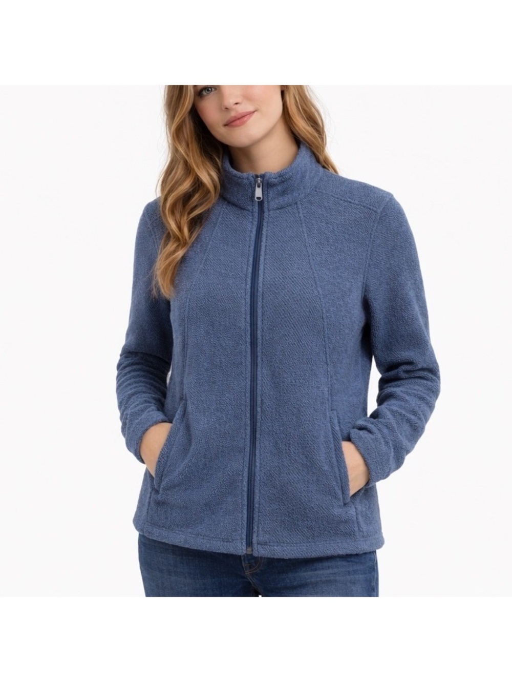 Athleta Stroll Fleece Heathered Blue Full-Zip Jacket